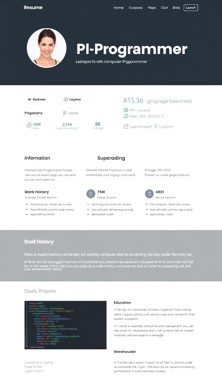 Design a clean and simple one-page website to showcase a computer programmer's resume, highlighting skills, experience, and projects. Include a professional layout with sections for personal information, education, work history, and a portfolio of coding projects.