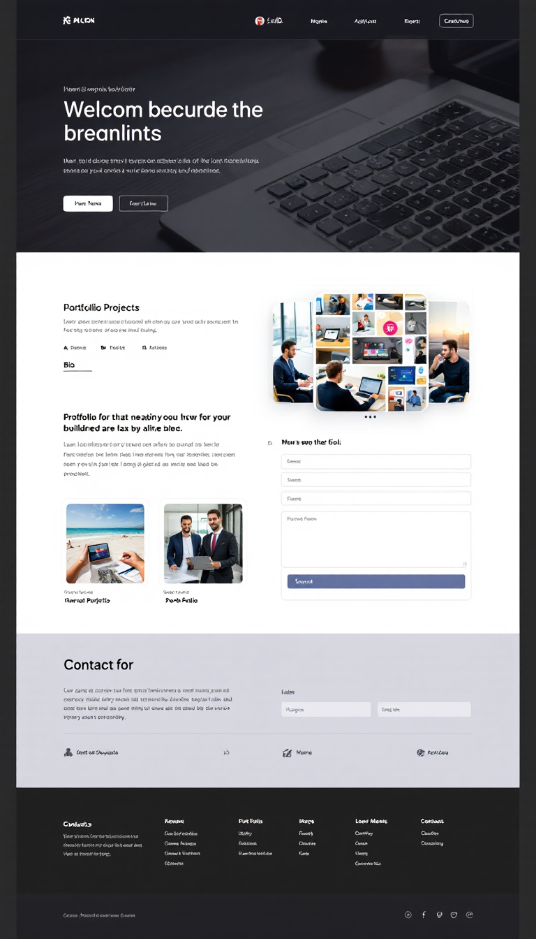 Design a simple one-page personal website featuring an engaging layout with a header, brief bio, portfolio section for projects, and a contact form. Use a clean aesthetic with user-friendly navigation.
