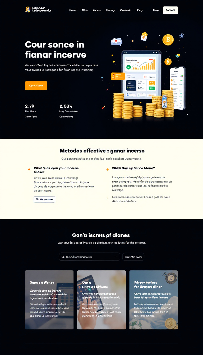 Crea un sitio web informativo y atractivo para jóvenes interesados en ganar dinero, con secciones de blogs y guías sobre métodos efectivos para generar ingresos. El diseño debe ser moderno y reflejar el emprendimiento y las oportunidades financieras en Latinoamérica.