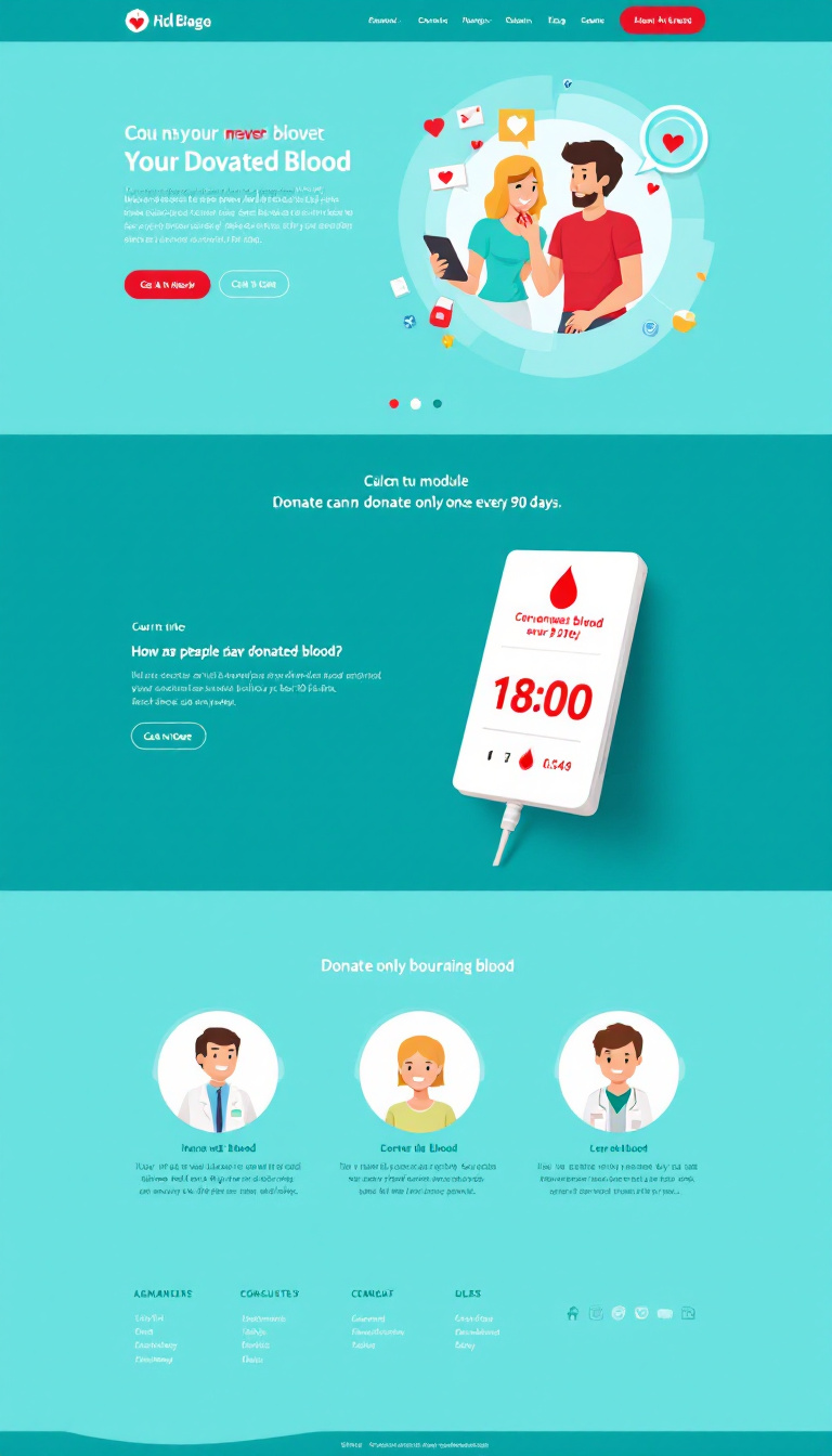 Design a simple one-page website focused on blood donation. Include a counter to display how many people have donated blood, and feature a module indicating that individuals can donate blood only once every 90 days.