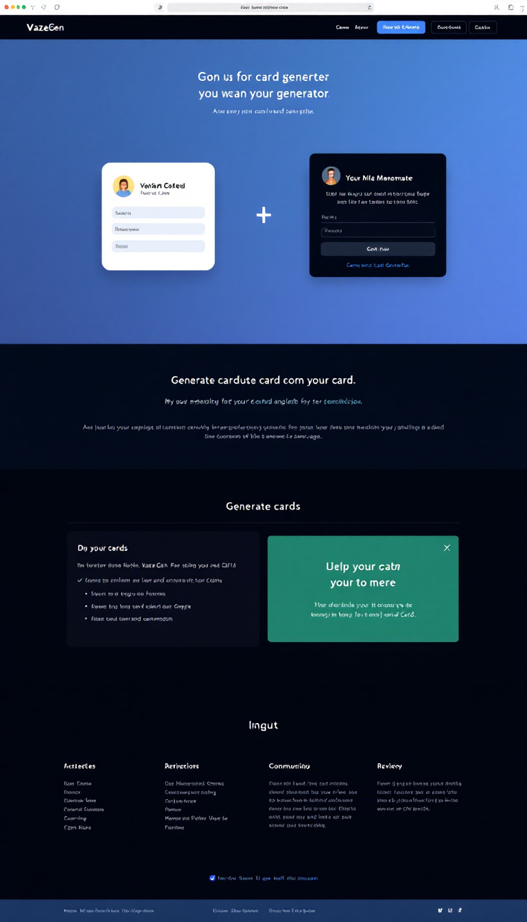 Design a simple, one-page website for a card generator called VazeGen. It should allow users to input their details, including a profile picture, to generate personalized cards. Ensure a clean and user-friendly layout.