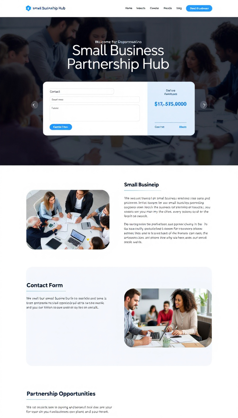 Design a one-page website for the 'Small Business Partnership Hub' that showcases partnership opportunities and resources for small business development. Include a contact form and emphasize collaboration among small businesses.