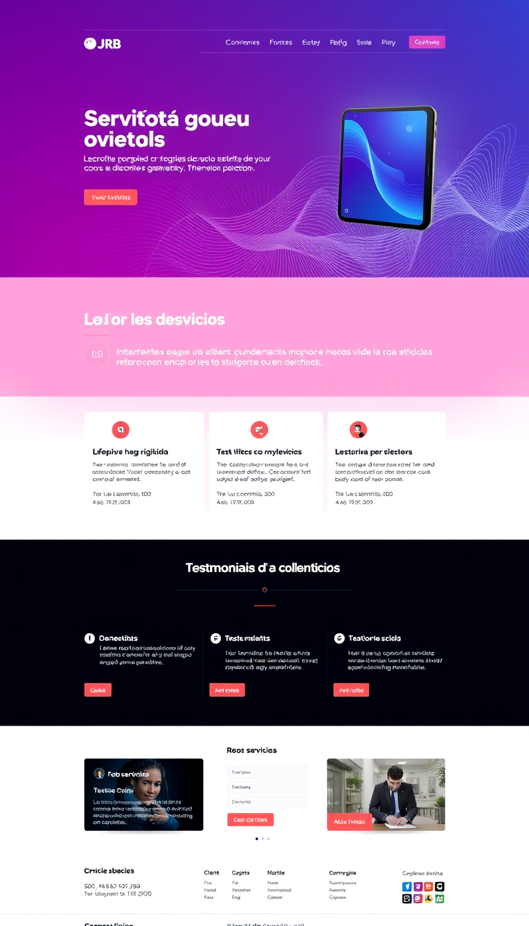 Crear un sitio web para "Servicios Online JRB" que destaque sus ofertas digitales, con un diseño moderno y atractivo, que incluya secciones sobre los servicios, testimonios de clientes y información de contacto.