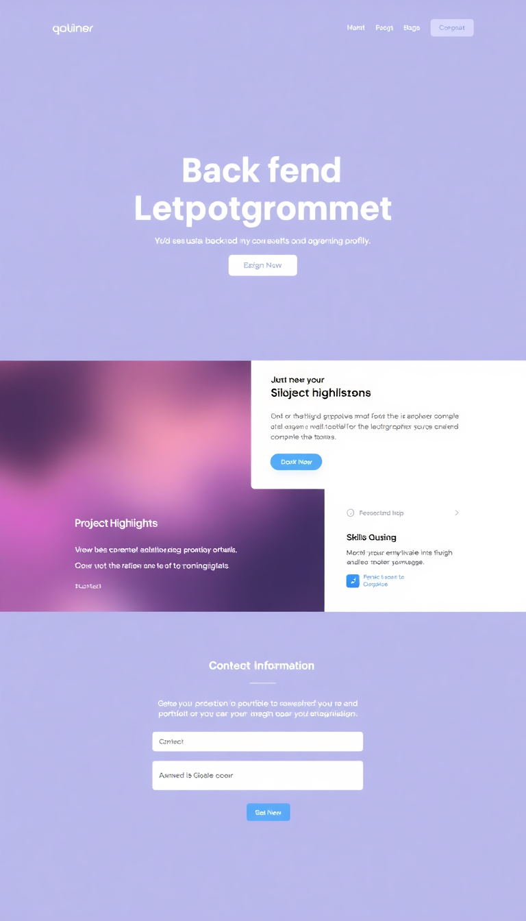 Design a simple one-page website to showcase a backend computer programmer's portfolio, featuring sections for project highlights, skills, and contact information. Emphasize a clean layout and a modern aesthetic.