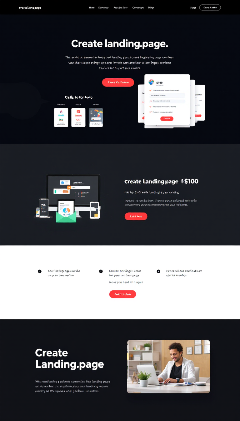 Design a simple one-page website for "createlanding.page," showcasing landing page development services priced at $100. Include a modern layout with a clear call-to-action.