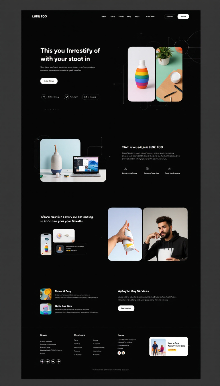 Design a simple, one-page website for the online business "LUKE TOO," featuring a clean layout, engaging visuals, and clear sections for products, services, and contact information.