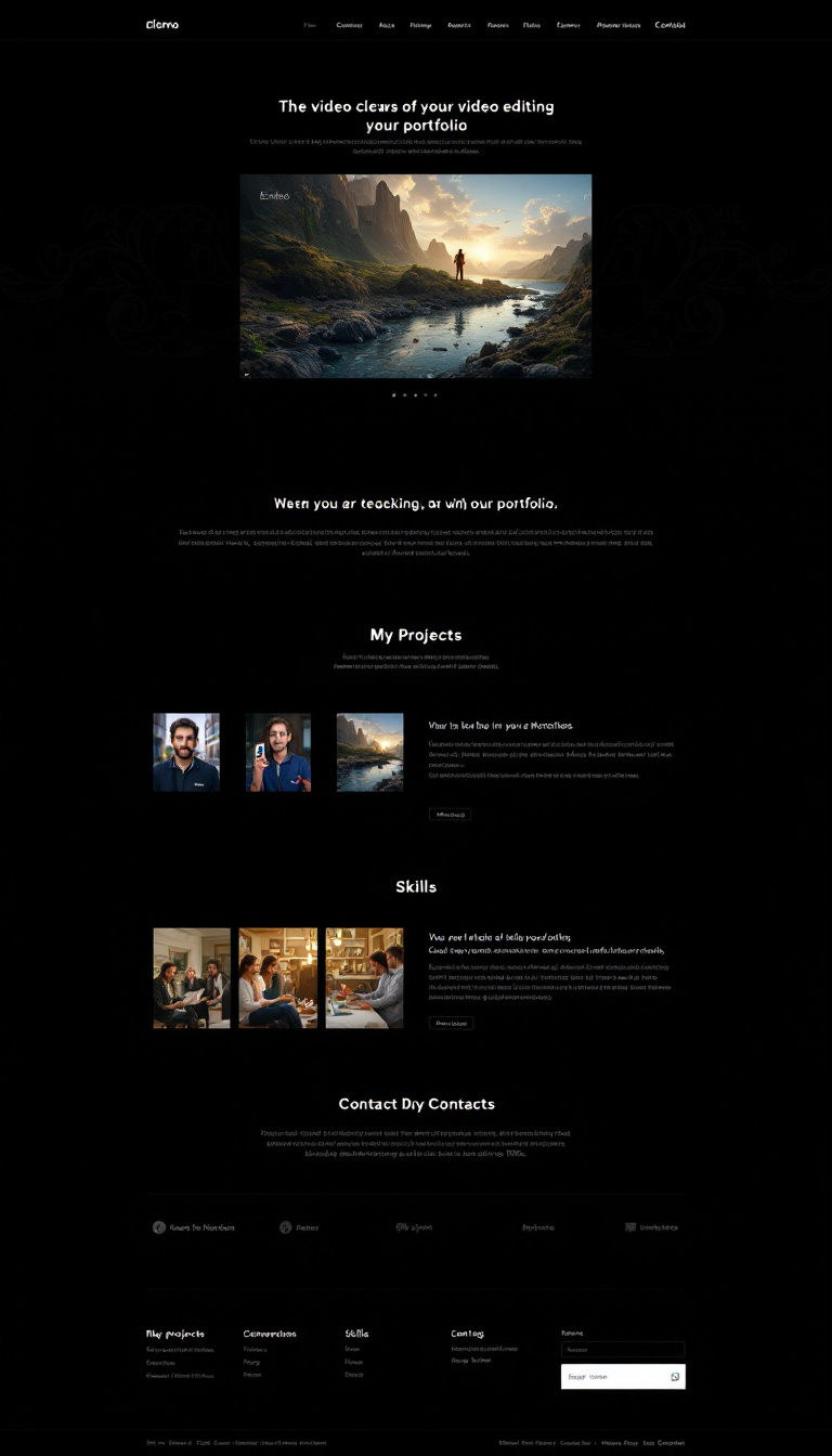 Design a simple and clean one-page website for a video editing portfolio, showcasing my work with an attractive layout and easy navigation. Include sections for my projects, skills, and contact information.