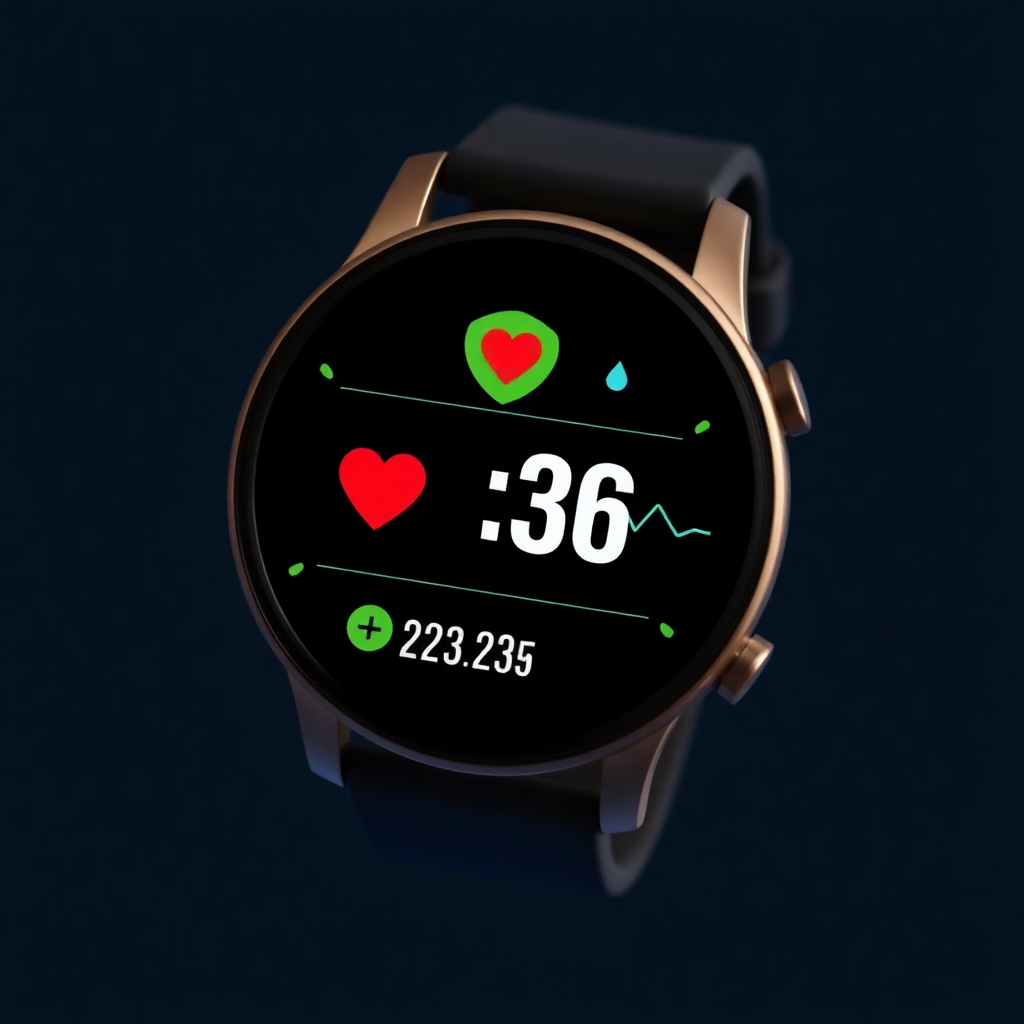 smartwatch displaying fitness tracking information and heart rate data