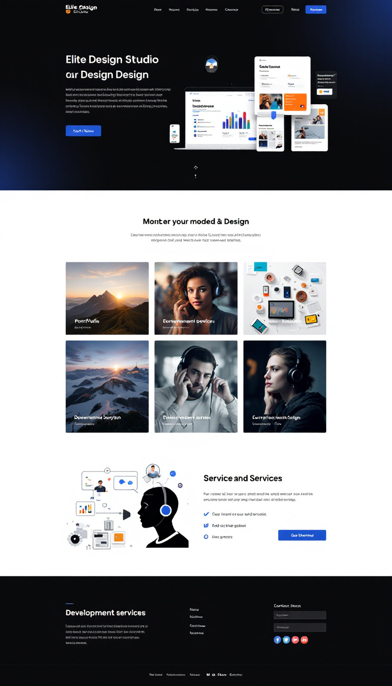 Design a simple and responsive one-page website for "Elite Design Studio," showcasing their development and design services. Include sections for portfolio, services, and contact information.