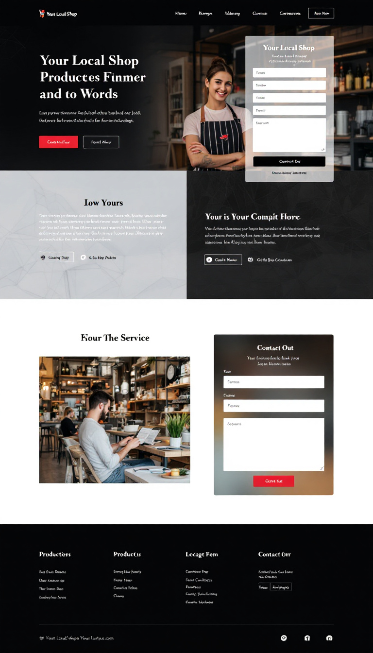 Design a clean and modern one-page website for 'Your Local Shop' featuring sections to highlight products and services, along with a contact form for local customers to reach out.