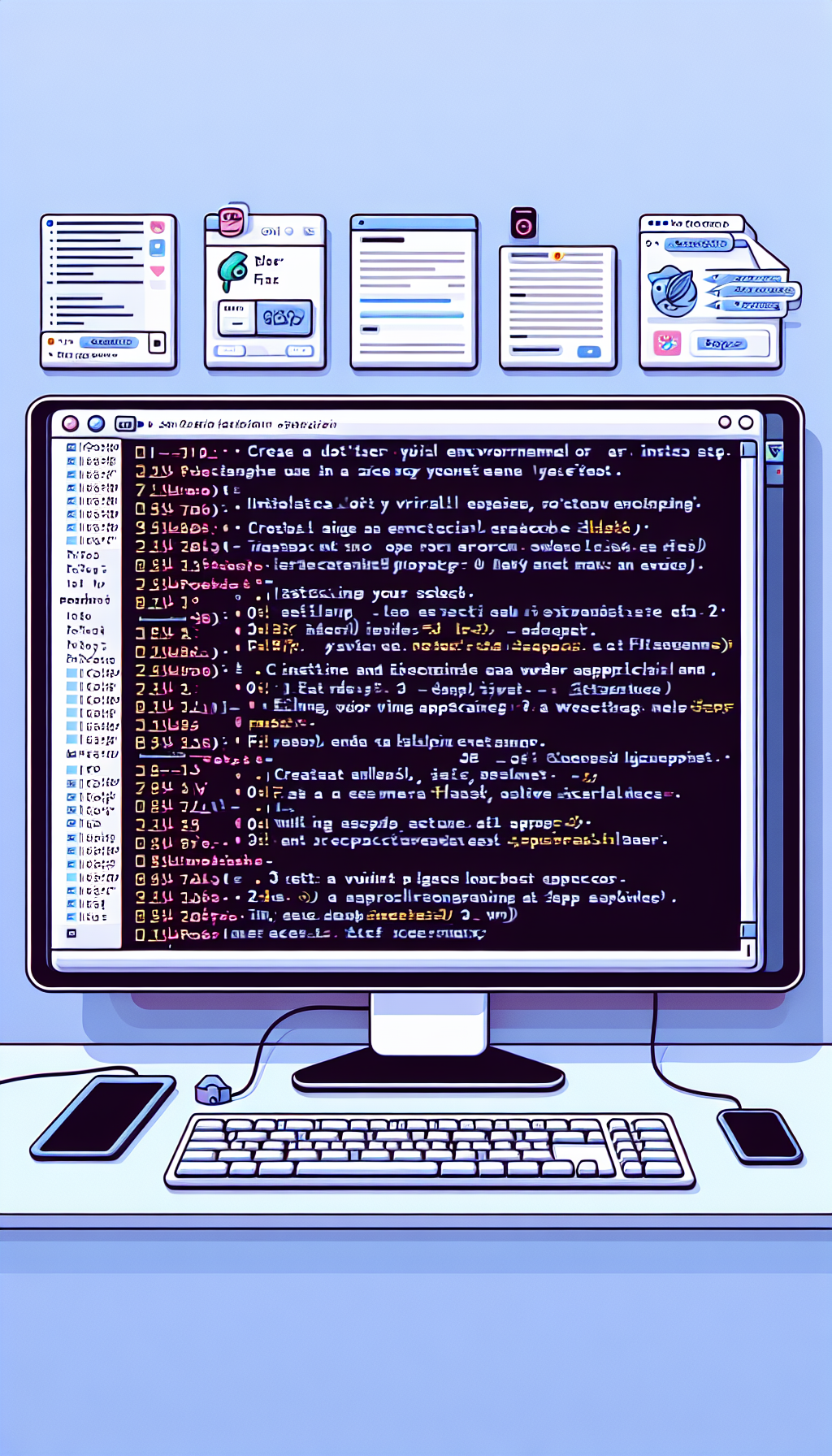 Create a text document containing detailed instructions for setting up a Flask environment on Windows, including steps for creating a virtual environment, installing Flask, creating a requirements file, running a Flask app, and accessing it in a browser.