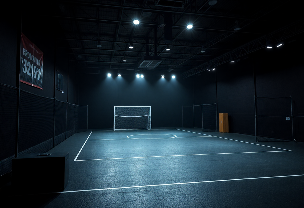 equipamento esportivo profissional em fundo escuro com iluminação dramática