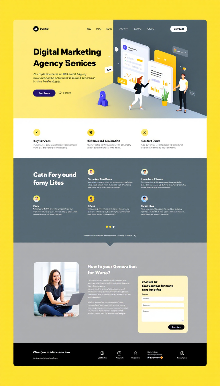 Design a one-page website for a digital marketing agency specializing in B2B demand generation in the Netherlands. The layout should be simple and clean, featuring key services, client testimonials, and a contact form.