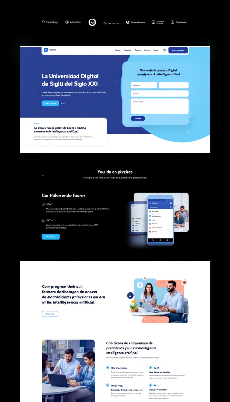 Crea una página web sencilla y moderna para la Universidad Digital del Siglo XXI, un programa dedicado a la formación de nuevos profesionales en la era de la inteligencia artificial. Destaca su innovador sistema de enseñanza a ritmo personalizado, la disponibilidad 24/7, y la utilización de profesores que son asistentes de inteligencia artificial.