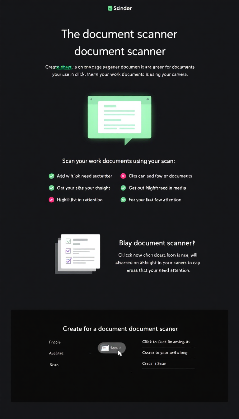 Create a one-page website for a document scanner that allows users to scan their work documents using their camera. Once they click "Scan," the site will highlight areas that need attention.
