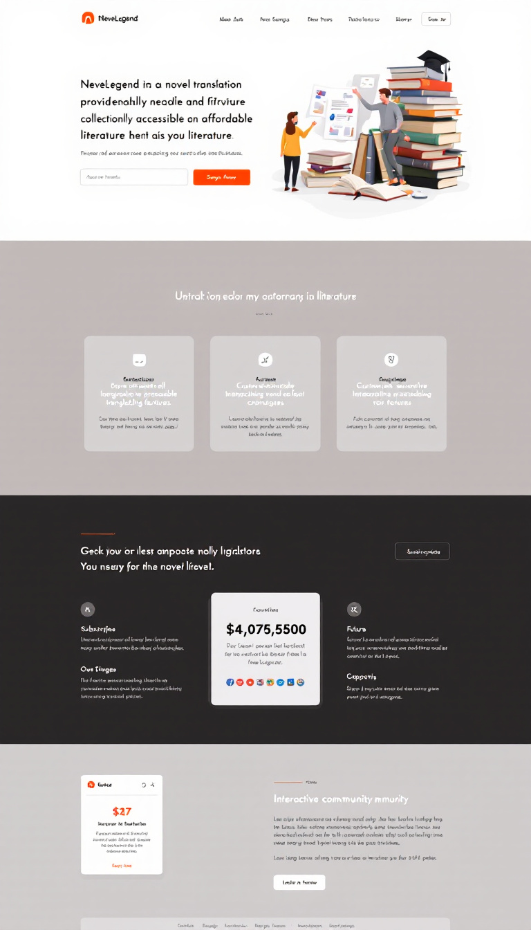 Create a simple one-page website for NeveLegend, a novel translation platform that provides accessible and affordable literature. Highlight its diverse collection of professionally translated novels, customizable reading features, and interactive community options. Include information on subscription plans, future expansions, and support for multiple languages.