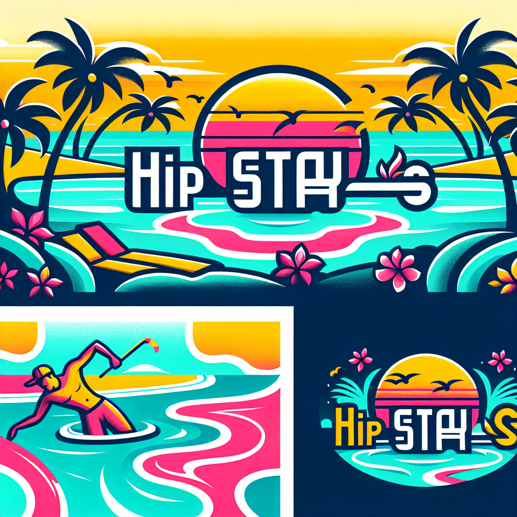 Trendy Modern and Sporty Logo for my company, Hip Stays. Should suggest short term rental in the Florida Keys. Tropical with color scheme of Turquoise, Yellow, and Hot Pink