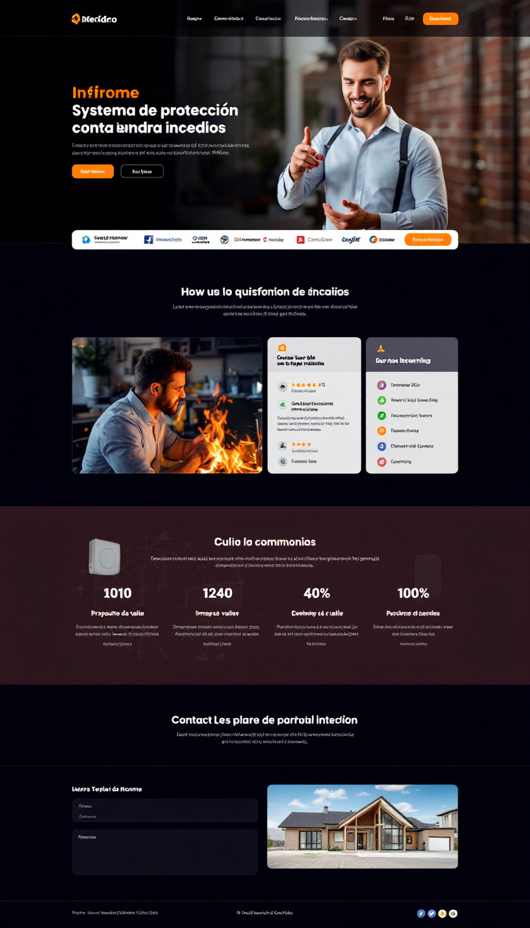 Crea una página web sencilla y profesional para un sistema de protección contra incendios. Incluye un encabezado impactante, una propuesta de valor clara, imágenes de calidad, una lista de beneficios clave y testimonios de clientes. Asegúrate de incorporar un formulario de contacto fácil de usar y elementos que transmitan confianza, como certificaciones y logotipos de empresas asociadas.