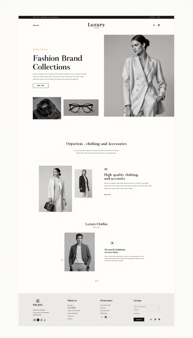 Create a simple and elegant one-page website for a luxury fashion brand, showcasing high-quality clothing and accessories with a focus on sophistication and style. Include minimalist design elements, a refined color palette, and captivating visuals of the collections.