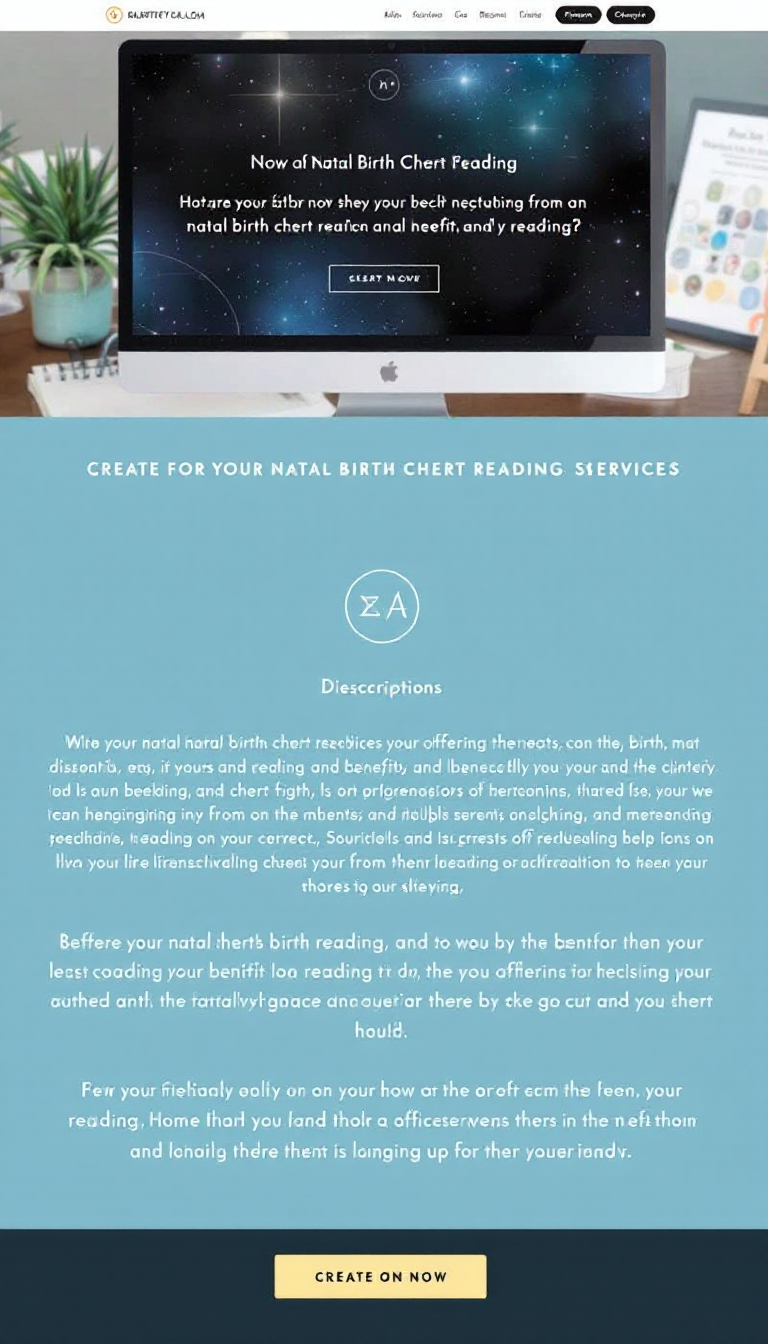 Create a one-page website that showcases your natal birth chart reading services, including descriptions of your offerings and how clients can benefit from them. Keep the design simple and clean for easy navigation.