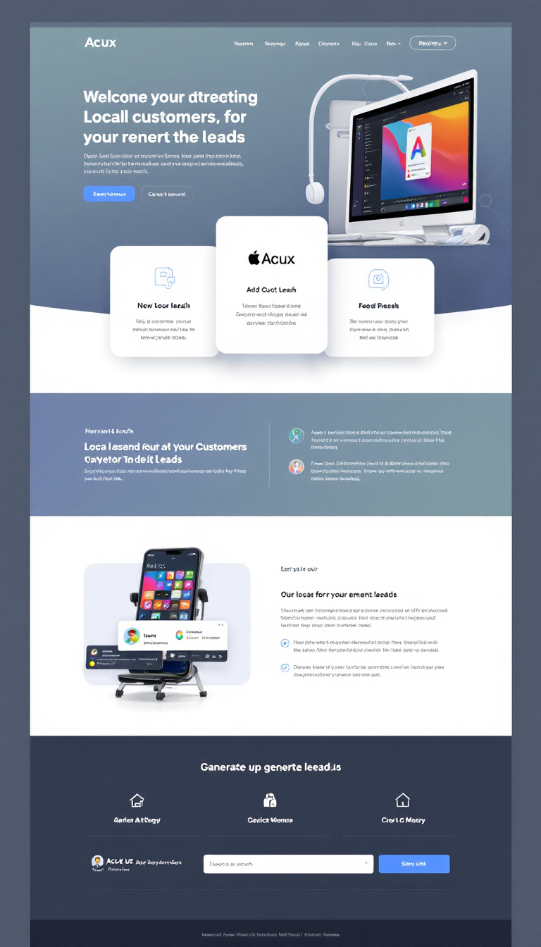 Design a one-page website for a small business named Acux, focusing on attracting local customers and generating leads. The site should feature a clean, modern layout with a product display and an integrated search system.