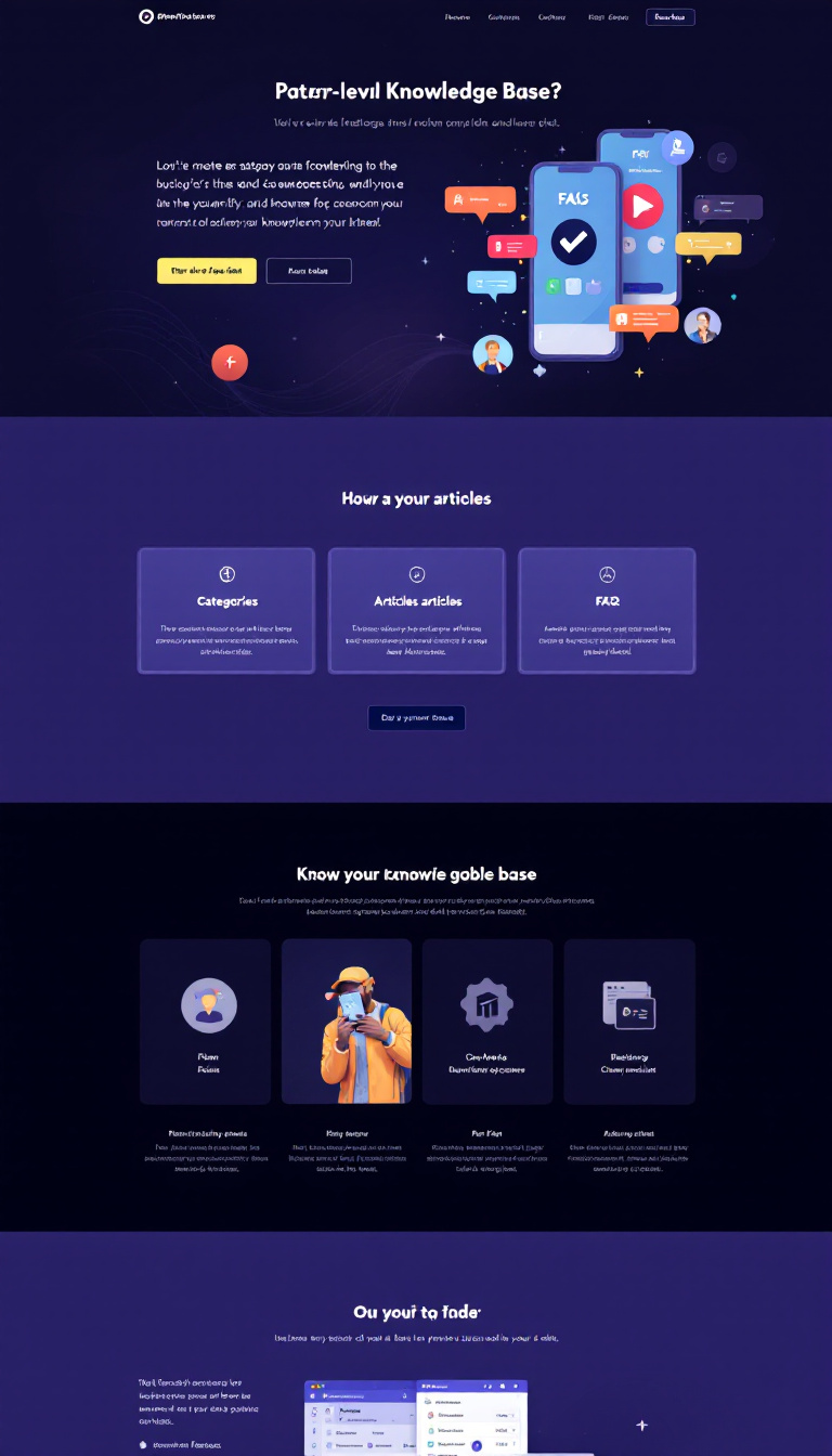 Create a modern, one-page website for a Patreon-level knowledge base featuring categories, articles, and FAQs. Include a user-friendly admin panel for managing content and editing features, all with a beautiful design and engaging animations.
