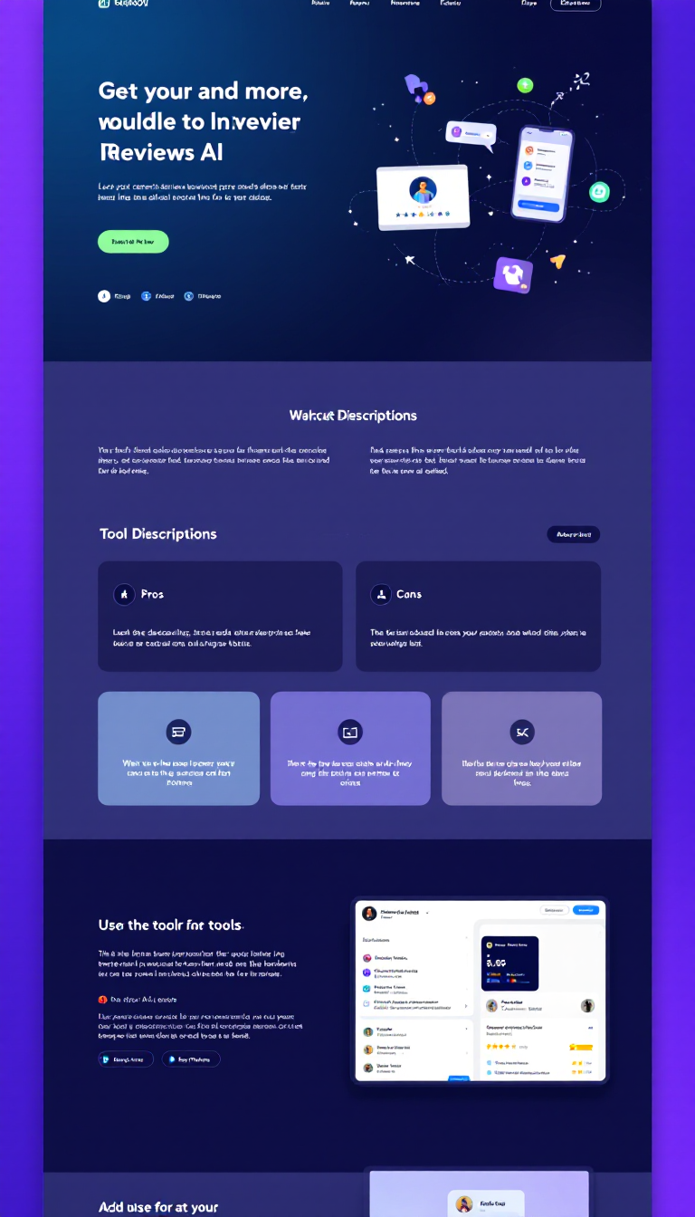 Create a simple and clean one-page website dedicated to reviewing AI tools, featuring a modern design, sections for tool descriptions, pros and cons, and user ratings. Include a visually appealing layout with easy navigation and engaging graphics.