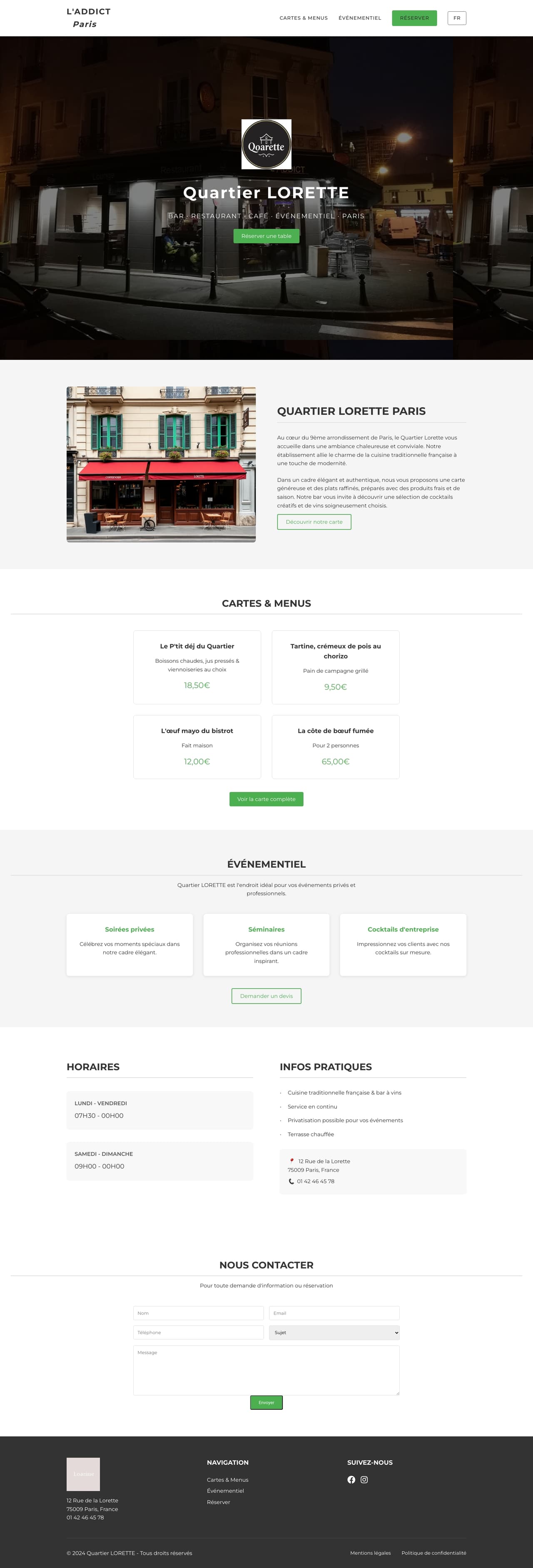 Quartier LORETTE - Restaurant Bar Café Événementiel Paris