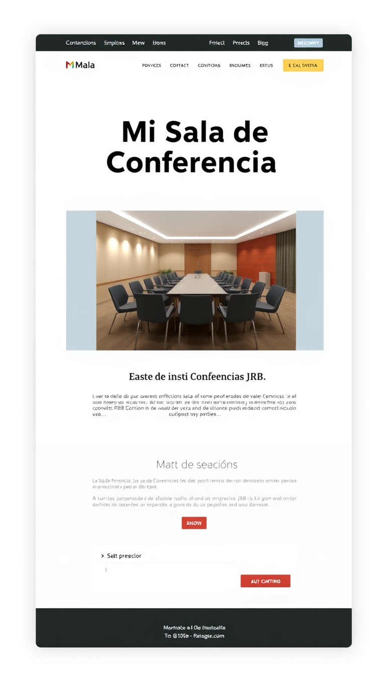 Crea una página web simple y limpia para "Mi Sala de Conferencias JRB", destacando su uso para reuniones y eventos. Incluye secciones sobre servicios, contacto y una breve descripción del espacio.
