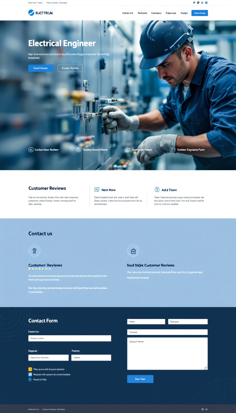 Create a simple one-page website for an electrical engineer featuring a customer review section and a contact form. The design should be clean and professional.