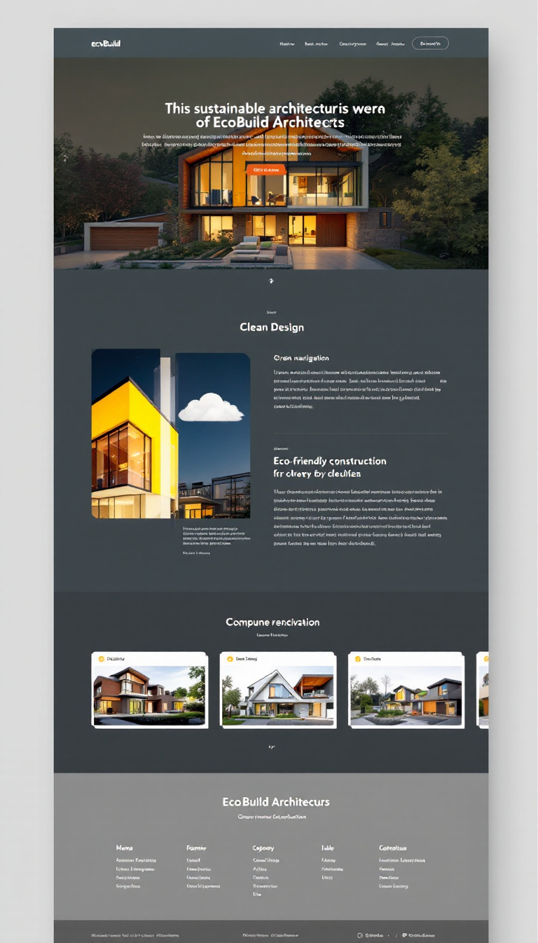 Design a sleek, minimalistic one-page website for EcoBuild Architects, focusing on sustainable architecture and eco-friendly construction. Highlight clean design, green building practices, and easy navigation, using a cohesive color palette and visual elements.