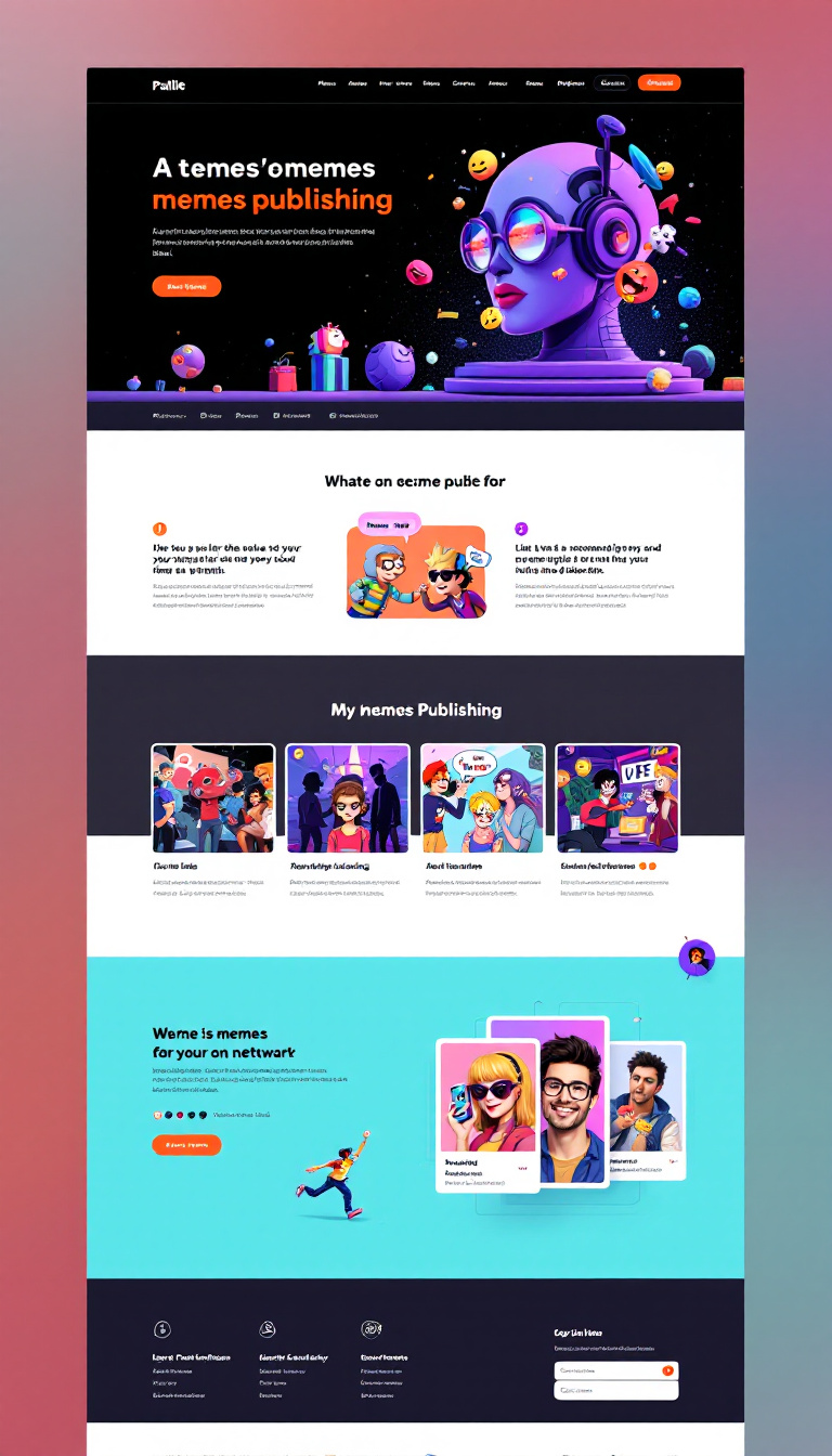 Create a one-page website design for a social network called "Palle" that focuses on meme publishing. The style should be reminiscent of early 2000s web design, featuring vibrant colors and retro elements.
