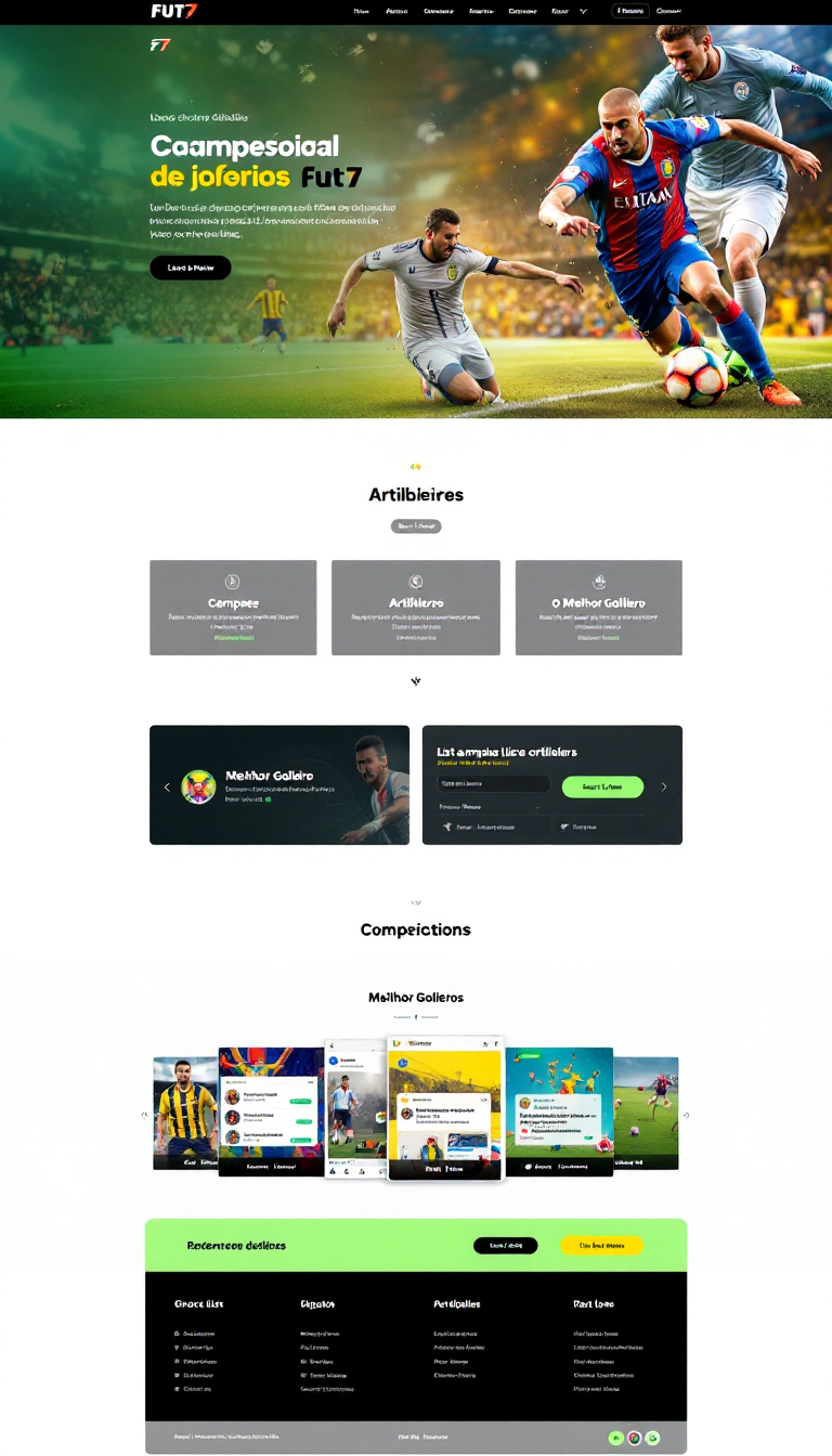Crie um site simples e limpo para jogadores de fut7, com seções para atualizar a lista de campeões, artilheiros e o melhor goleiro. O design deve ser atraente e fácil de navegar.