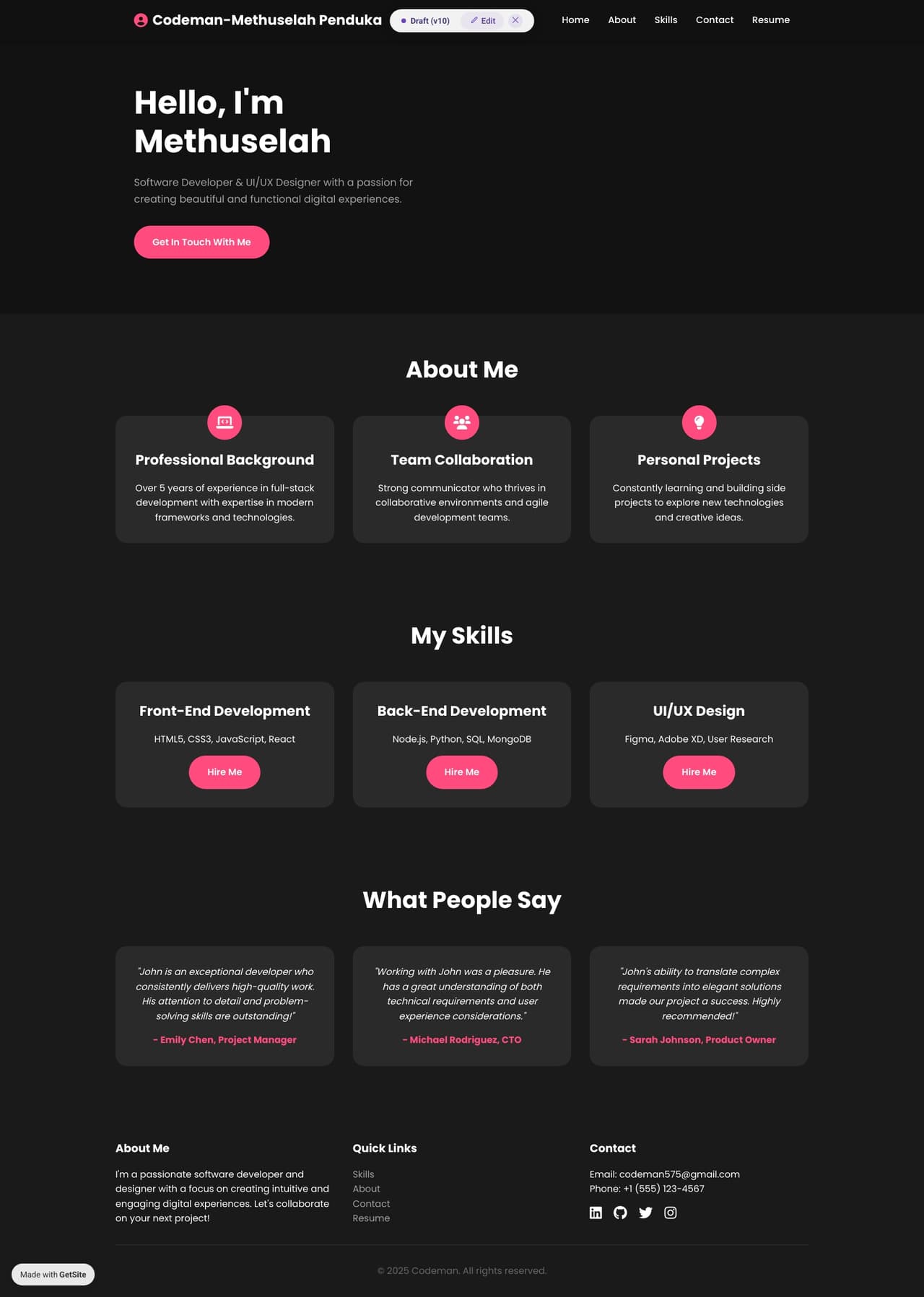 Methuselah's Portfolio - Software Developer & Designer