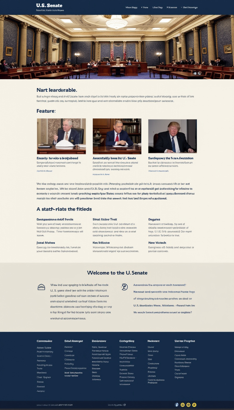 Create a simple, one-page overview of the U.S. Senate, highlighting key information and features. Include welcoming elements and images that capture the essence of the Senate's role in American government.