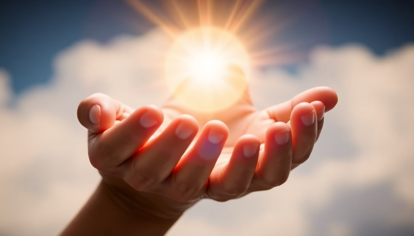 hands cupped together with a glowing orb representing spiritual energy