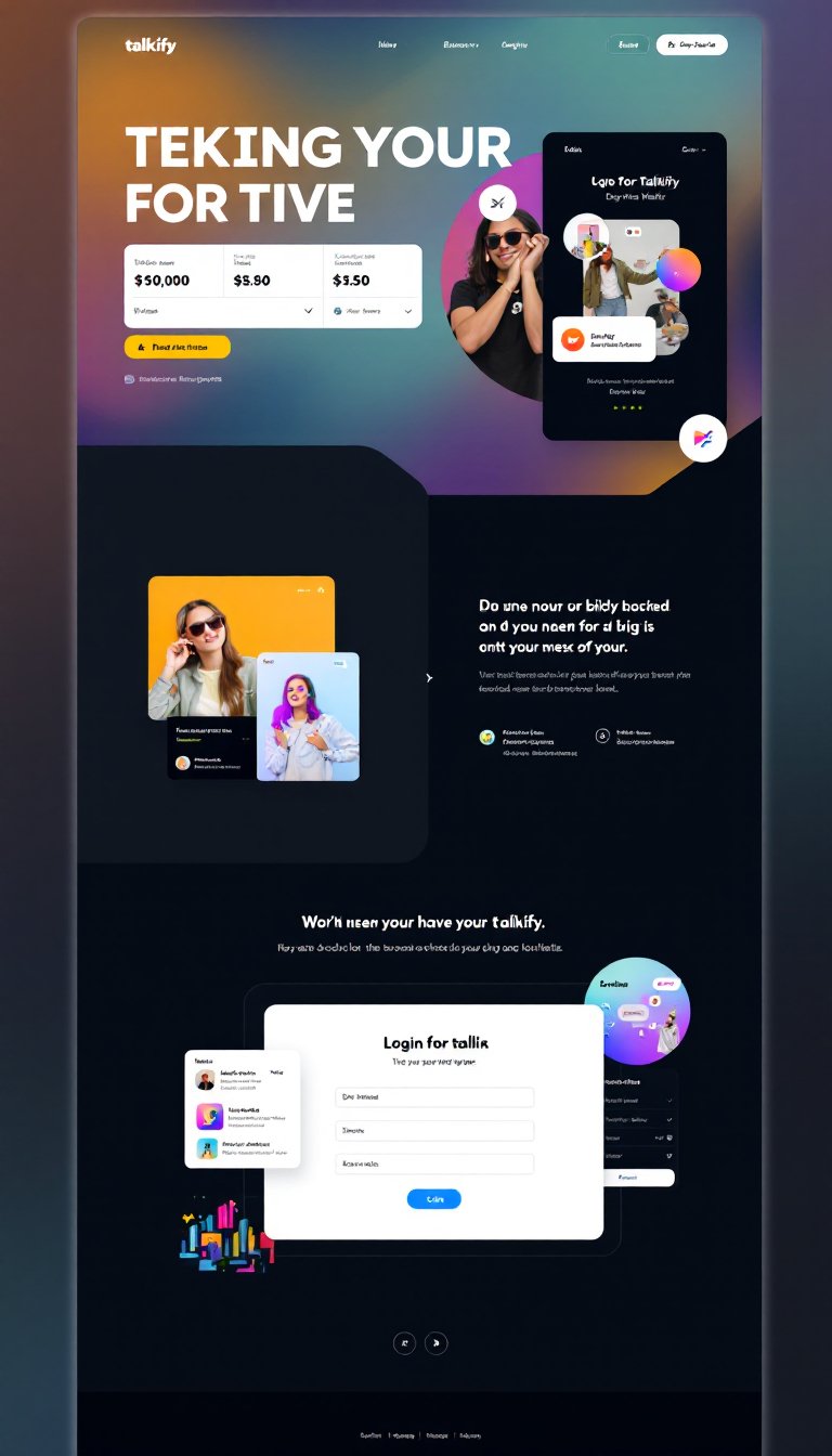 Create a modern, tech-inspired one-page login website for Talkify. It should feature an attractive layout with a simplistic and clean design, incorporating bright colors and a user-friendly interface. The emphasis should be on a responsive and engaging experience that leverages visual elements effectively.