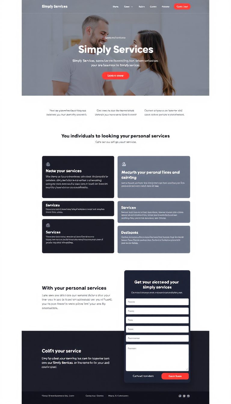 Design a minimalist one-page website for Simply Services, targeting individuals looking for personal services. Include sections for detailed service descriptions and a straightforward contact form, ensuring the layout is clean and user-friendly.