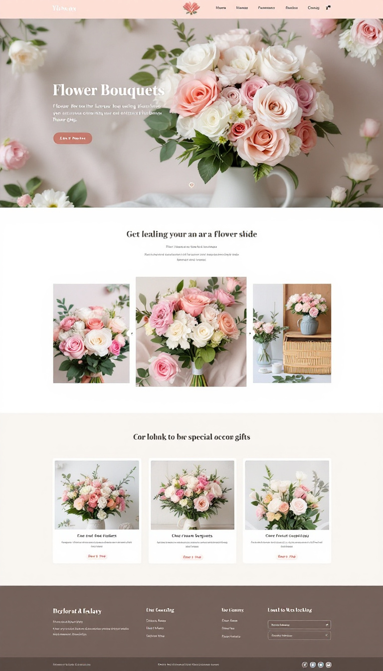 Design a one-page website for a flower shop specializing in unique bouquets, featuring a soft, romantic theme with pastel colors. Include an attractive photo gallery to showcase the floral arrangements, targeting customers looking for special occasion gifts.