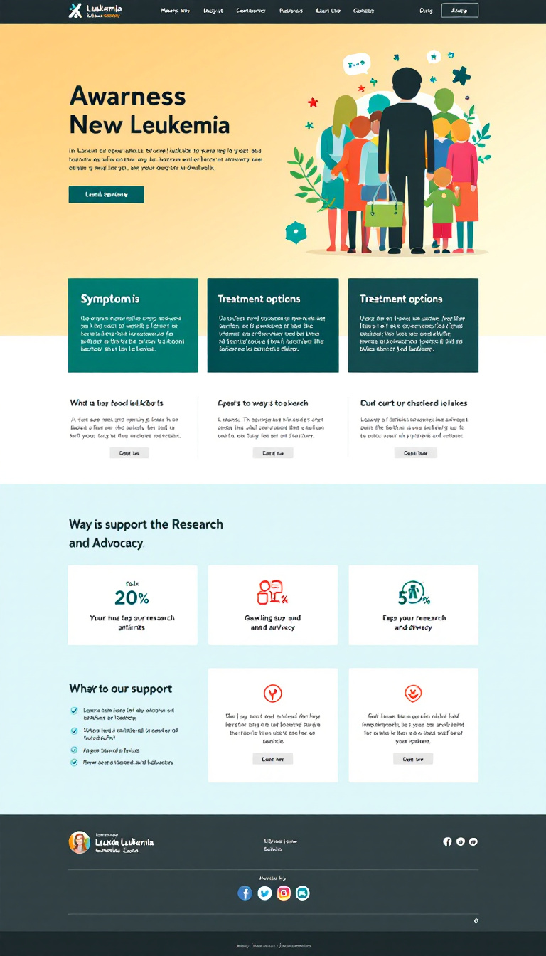 Design a simple, one-page website focused on leukemia awareness and education. It should include sections on symptoms, treatment options, resources for patients, and ways to support research and advocacy.