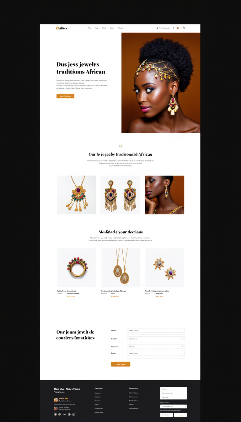 Création d'un site de vente pour des bijoux traditionnels africains, avec un design simple et épuré mettant en avant les pièces artisanales et leur riche héritage culturel.