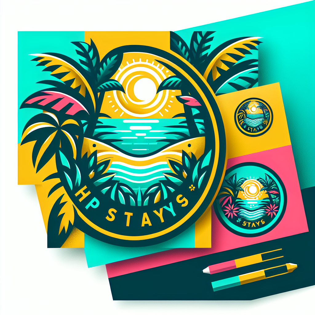 Trendy Modern and Sporty Logo for my company, Hip Stays. Should suggest short term rental in the Florida Keys. Tropical with color scheme of Turquoise, Yellow, and Hot Pink