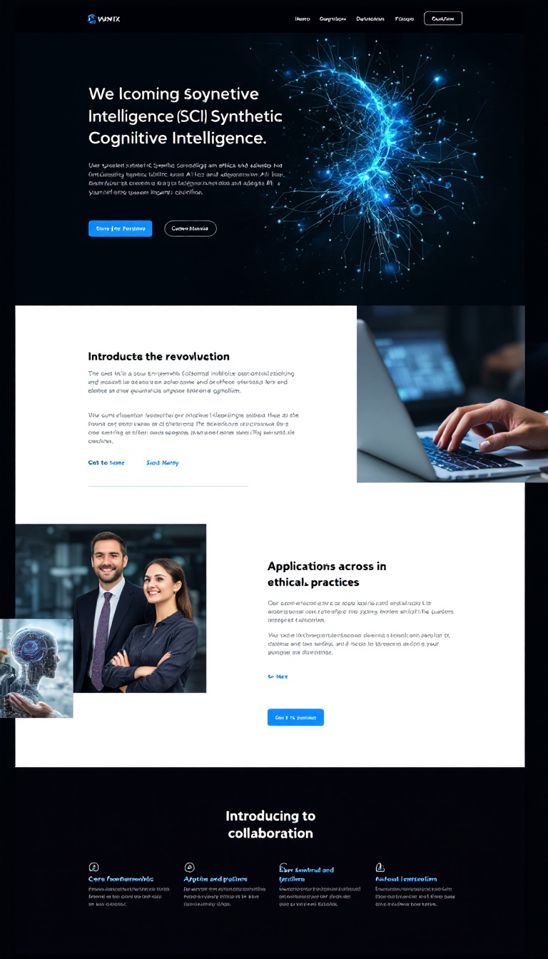 Create a simple one-page website to introduce Synthetic Cognitive Intelligence (SCI), focusing on its revolutionary approach to ethical and adaptable AI using quantum-inspired cognition. Highlight its core frameworks, applications across industries, and commitment to ethical practices, along with an invitation for collaboration.
