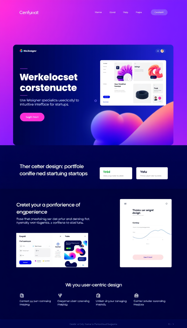 Create a modern one-page portfolio website for a web designer specializing in intuitive interfaces for startups. Focus on showcasing user-centric design, vibrant visuals, and engaging navigation to highlight your exceptional skills and experiences.