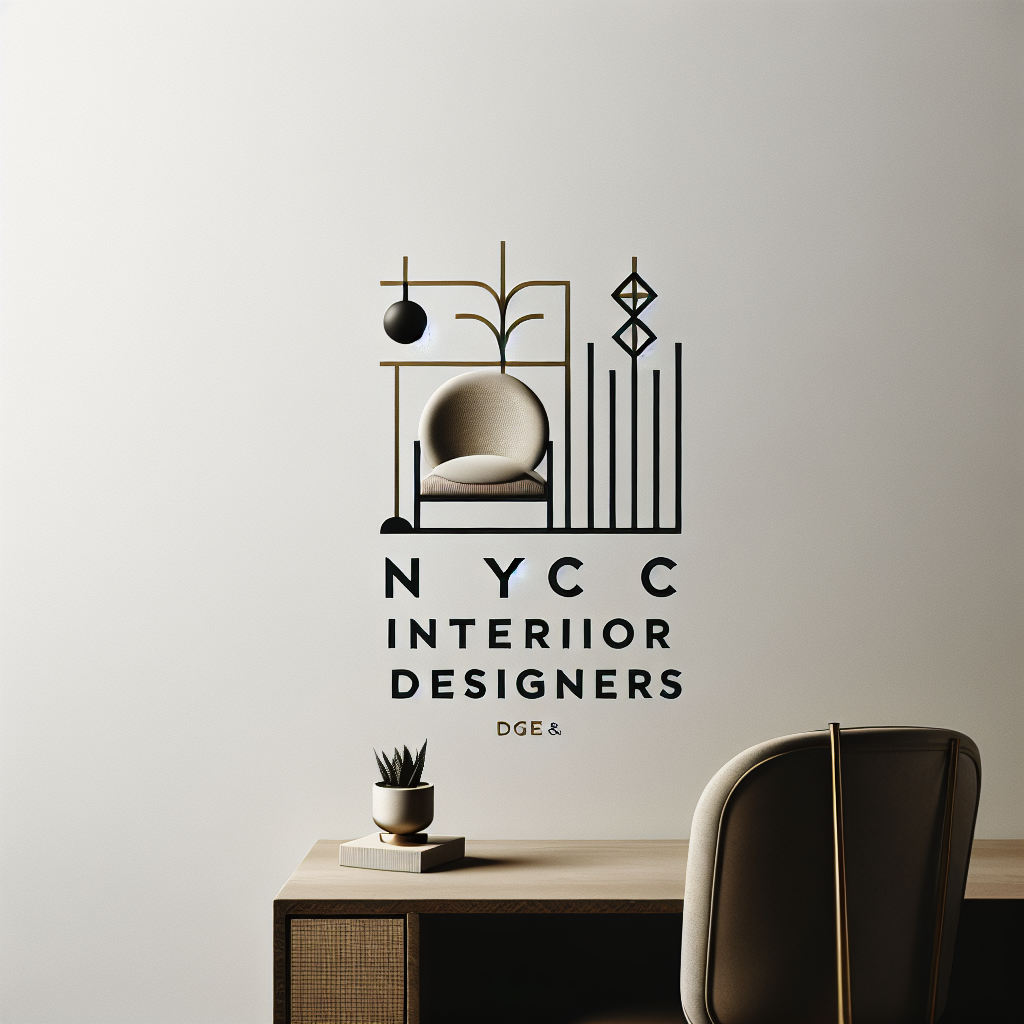 Design a simple yet professional logo for a website named 'NYC Interior Designers.' The logo should feature clean, modern typography with the name prominently displayed. Incorporate elements that reflect interior design, such as a subtle icon of a chair, lamp, or geometric patterns. Use a sleek color palette with neutral tones like black, white, and gray, complemented by a touch of gold or muted blue for sophistication. The design should be minimalistic and elegant, suitable for the header of a lead generation website. Put the name "NYC Interior Designers" at the bottom of the logo.