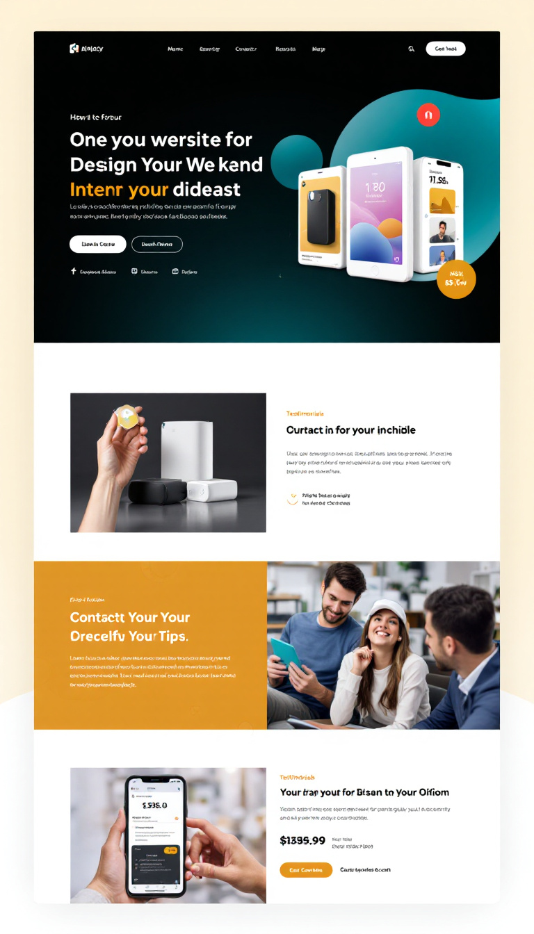 Design a simple one-page website for advertising purposes, featuring a clean layout, eye-catching visuals, and clear calls to action. Include sections for product highlights, testimonials, and contact information.