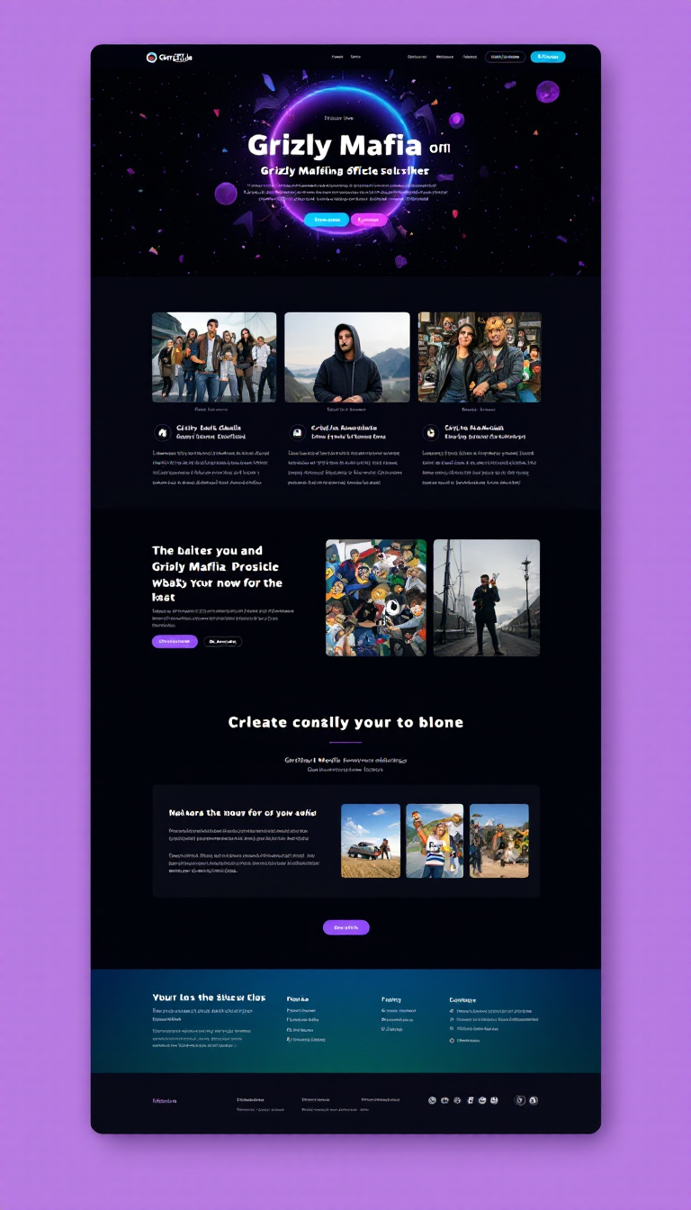 Create a simple one-page static website that clones the Grizly Mafia Official site, including all existing content such as token details, project information, and photos. Use the subdomain 'Grizlymafiaofficial.getsite.ai' for hosting, keeping the layout, colors, and font styles identical without any modifications.