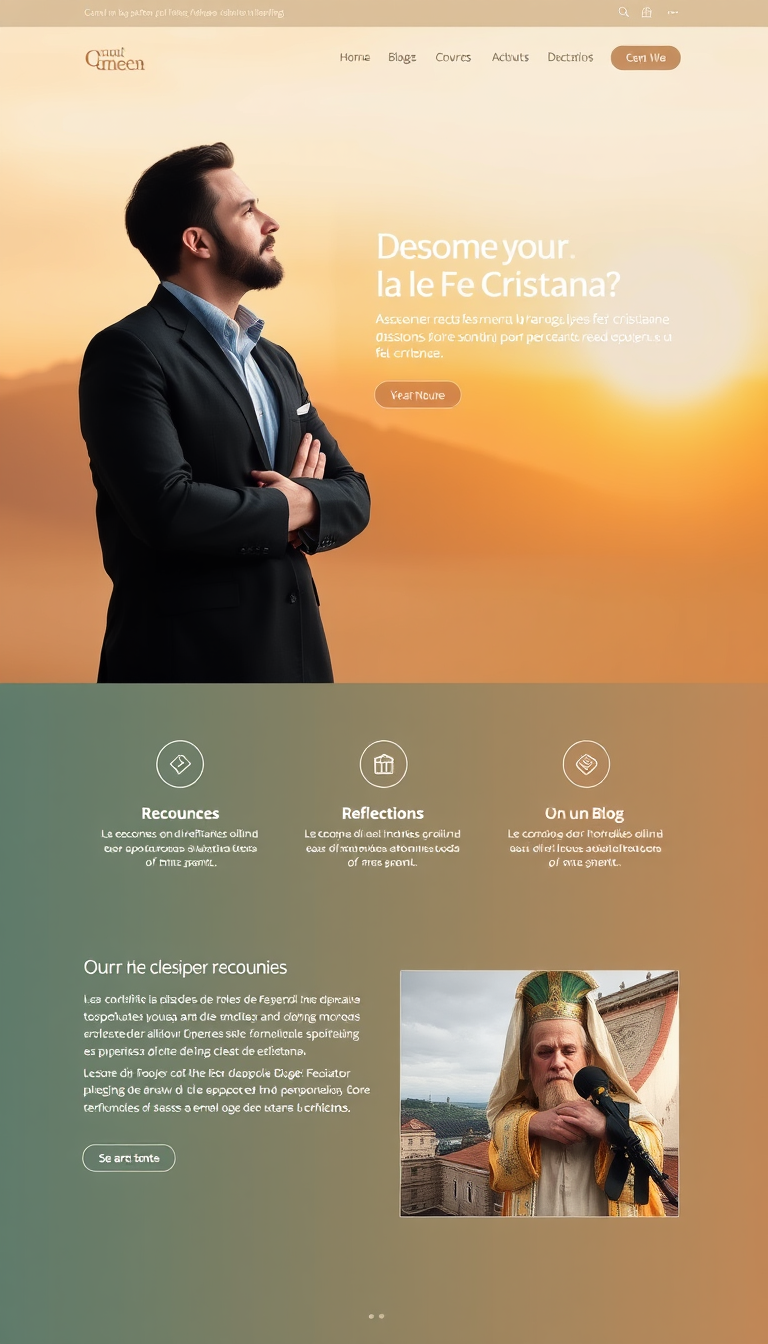 Crea un sitio web atractivo para un consultor sobre la fe cristiana, que incluya secciones de recursos, reflexiones, y un blog con artículos sobre la espiritualidad y la vida cristiana. Asegúrate de que tenga un diseño acogedor y colores suaves.