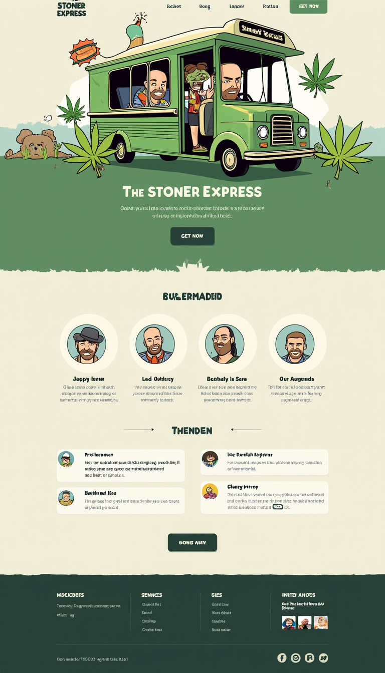 Design a simple one-page website for a Discord server called "The Stoner Express," featuring a clean layout with sections for server information, rules, and a direct invitation link. Use a relaxed color palette and cannabis-themed graphics for a laid-back vibe.