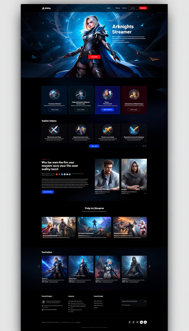 Design a clean one-page website for a YouTube Arknights streamer featuring character art from the game Arknights. The layout should be visually appealing and highlight the streamer's content.